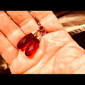 Earrings Faux Ruby Teardrop with silver-tone.